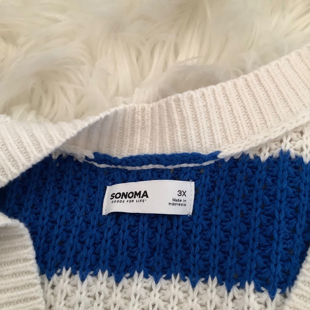 Sonoma Goods For Life Womens 3X Blue White Striped Knit Button Front Cardigan - Picture 3 of 12